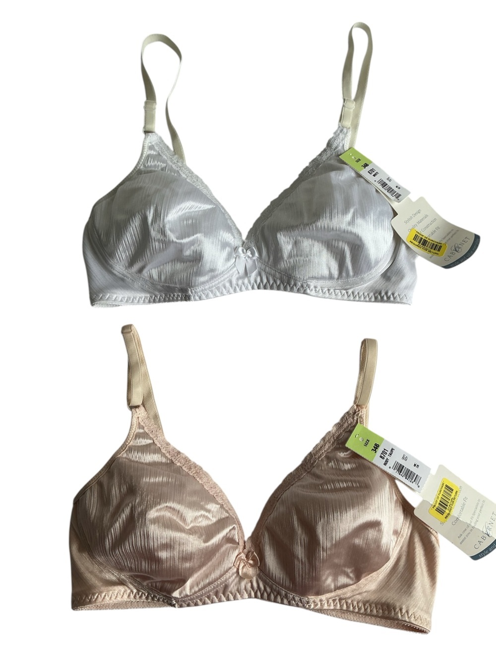 Cabernet Satin Wireless Bra Set - White & Nude